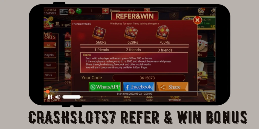 Crashslots7 game refer & win